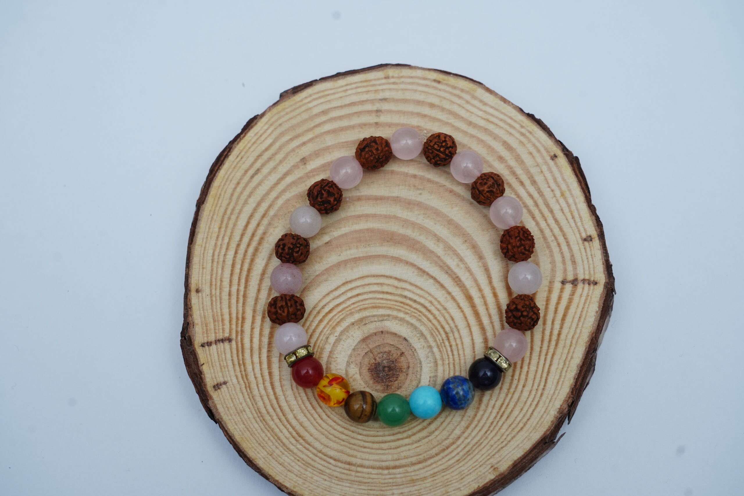 7 CHAKRA ROSE QUARTZ BRACELET WITH RUDRAKSHA-999
