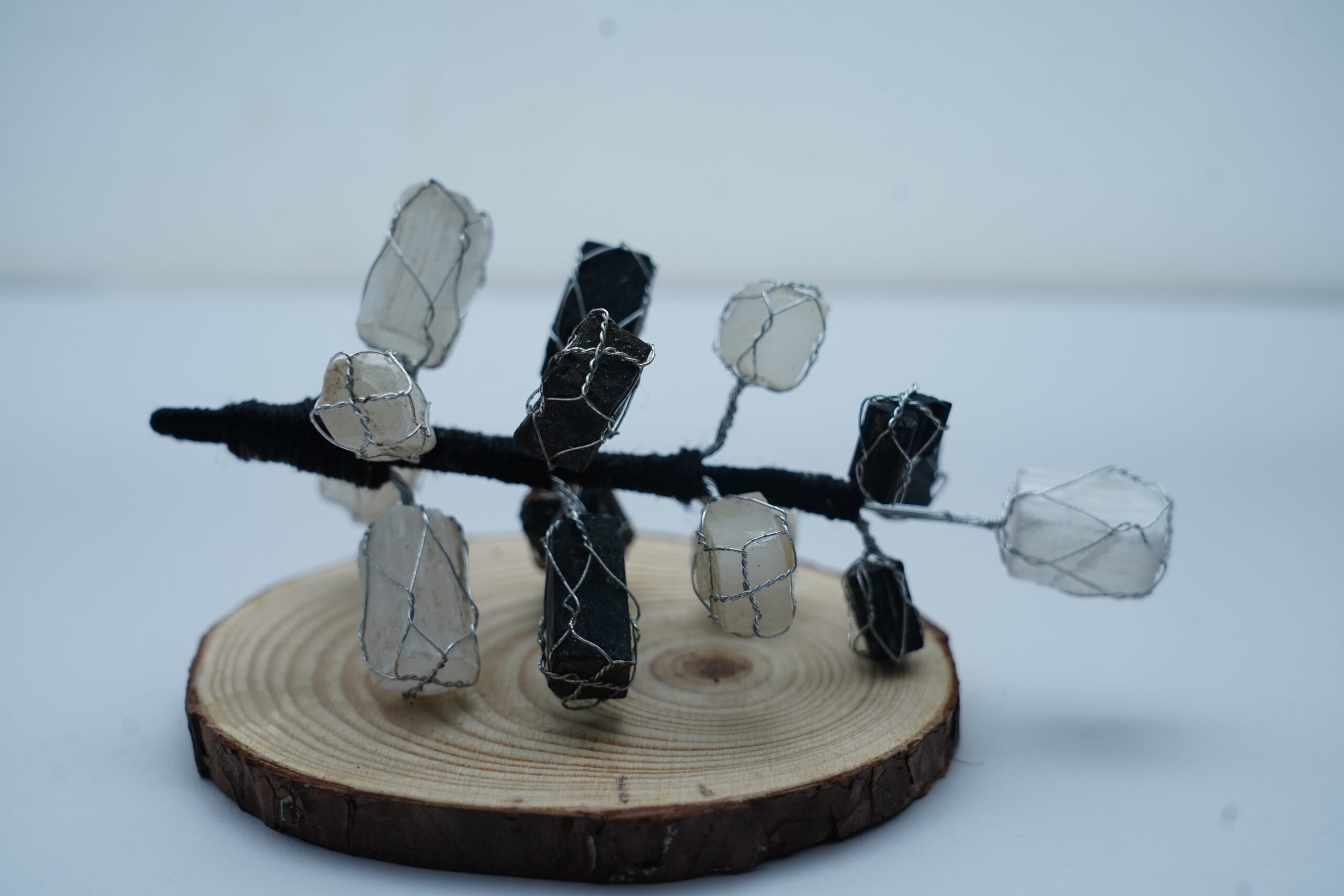 BLACK TOURMALINE AND SELENITE ROUGH CHUNKS HANGING FOR HOME AND CAR -999