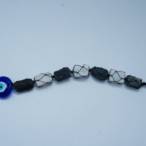 Black Tourmaline and Selenite Rough Chunks with Evil Eye Hanging for Home and Car